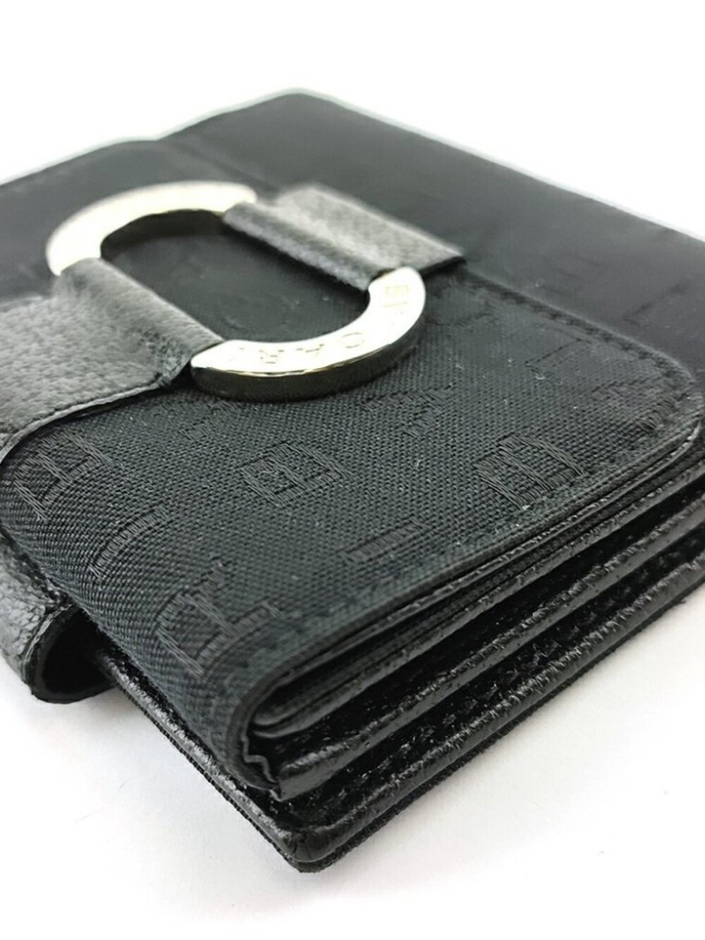 BVLGARI Bifold Wallet Black Silver Women Authentic secondhand